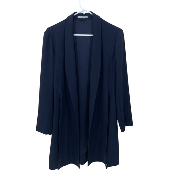 MM.LAFLEUR Size M Open Front Long Line Navy Side Slits Cardigan‎ Preppy Career - Picture 1 of 5